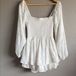 White Smocked Peplum Long-Sleeve skorts